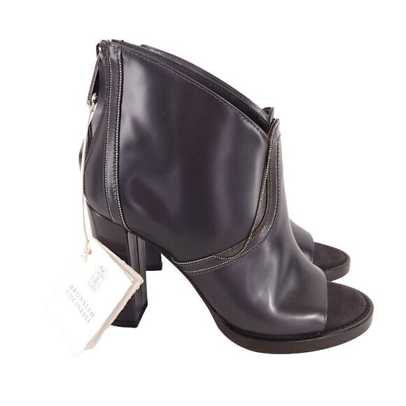 Brunello Cucinelli Open Toe Monili Ankle Bootie 37 US 7 New Defect Brown - Picture 3 of 12